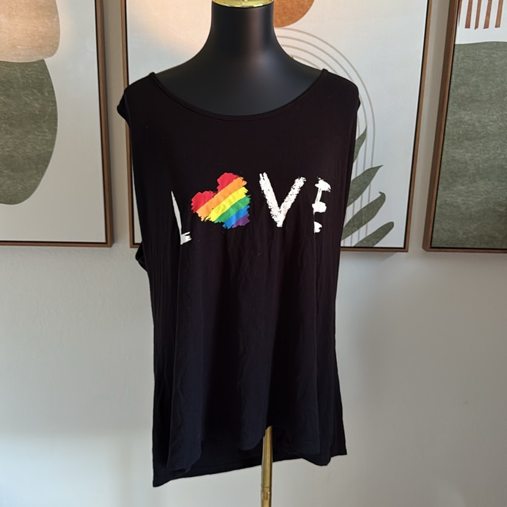 3/$10 Black Tank Top with Rainbow Heart and Love Print